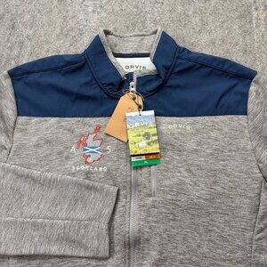 Orvis Jacket Men XL Gray Blue Full Zip Fleece Mock Neck Polyester